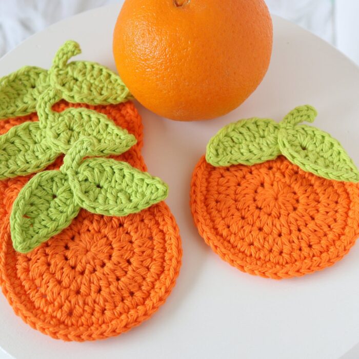 Orange Crochet Tea Coasters – Handmade Gift for Mom or Friend