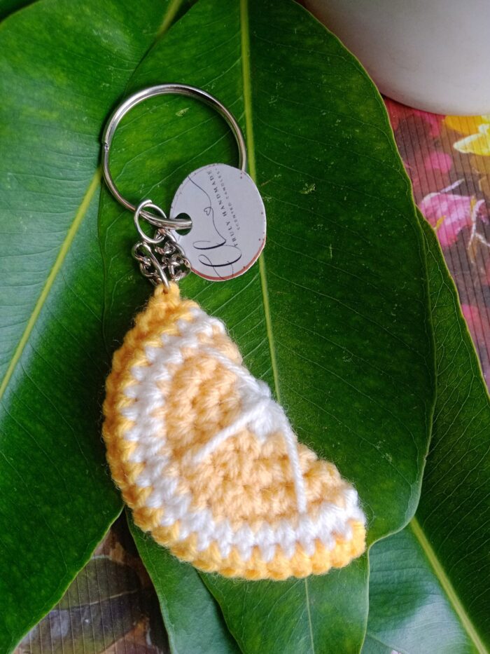 half lemon crochet keychain 