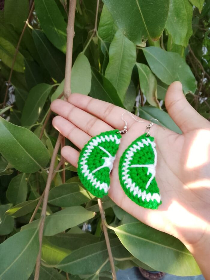 half lemon slice crochet earrings