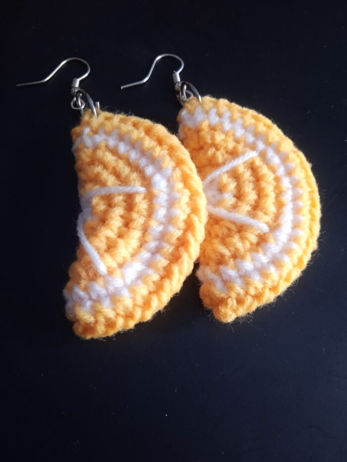 half sliced lemon crochet earrings