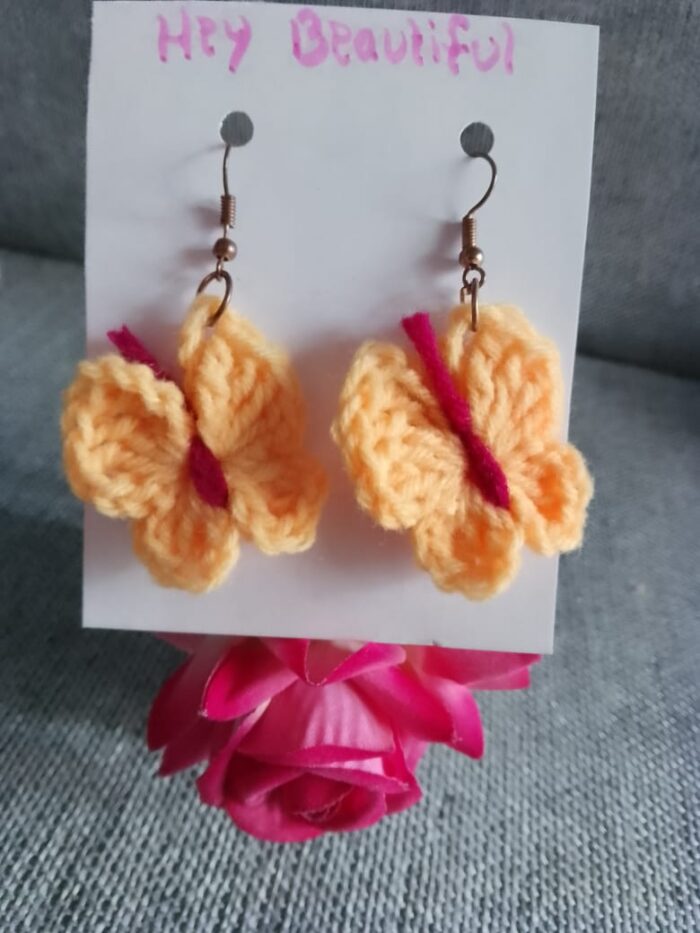 Crochet Earrings – Butterfly Motif Made from Soft Yarn