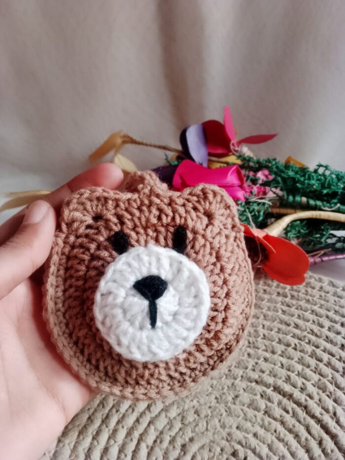 Handcrafted Teddy Face Crochet Pouch