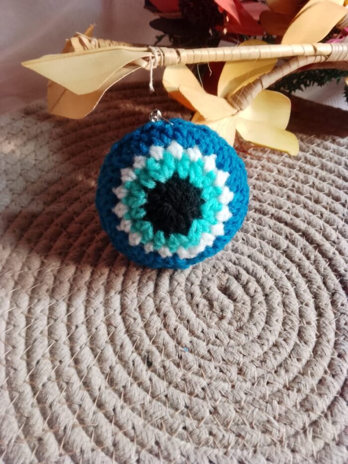 Handmade Crochet Evil Eye Keyring – Spiritual Gift Accessory