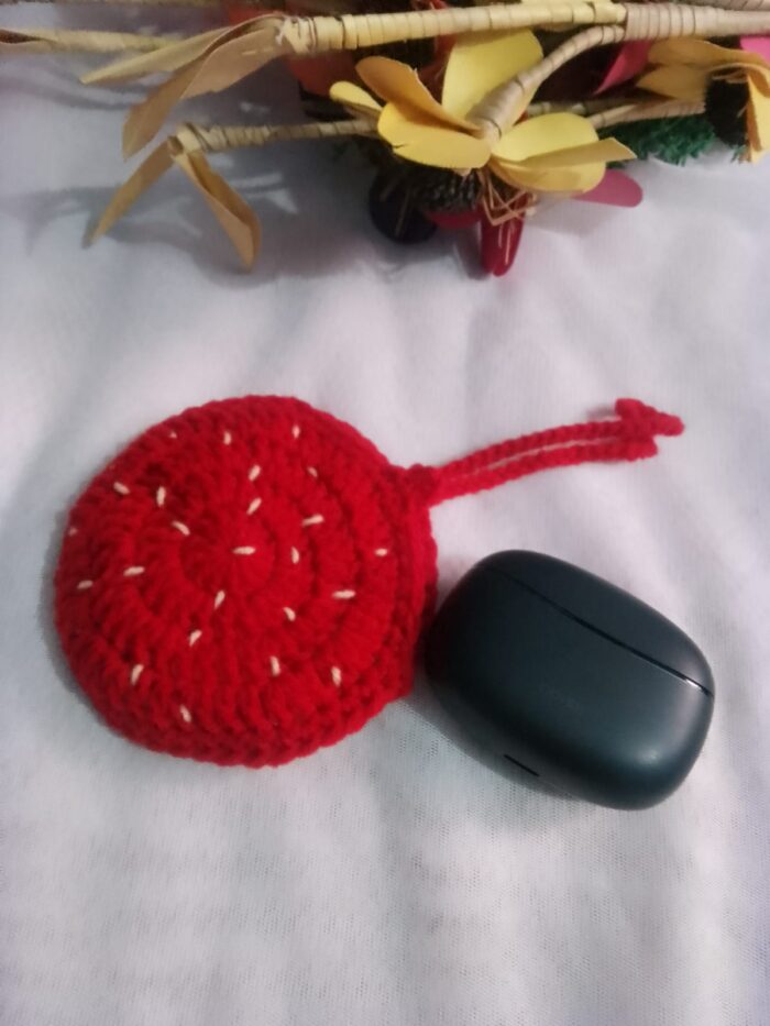 Handmade strawberry earbud case