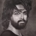 charcoal portrait of south Indian actor