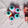 colorful crochet evil eye keychain