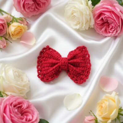 crochet red bow hair clip