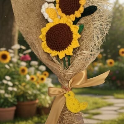 Sunflower Crochet Bouquet – Perfect for Gifting or Decoration