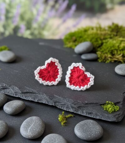 Red Heart Crochet Earrings | Handmade Romantic Accessories
