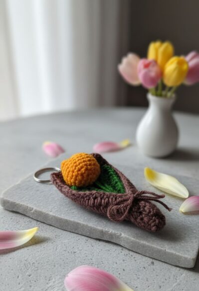 Cute Crochet Tulip Keychain – Handmade Floral Bag Accessory