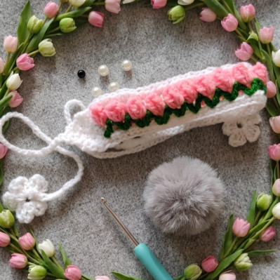 Handmade crochet tulip hair accessory for girls