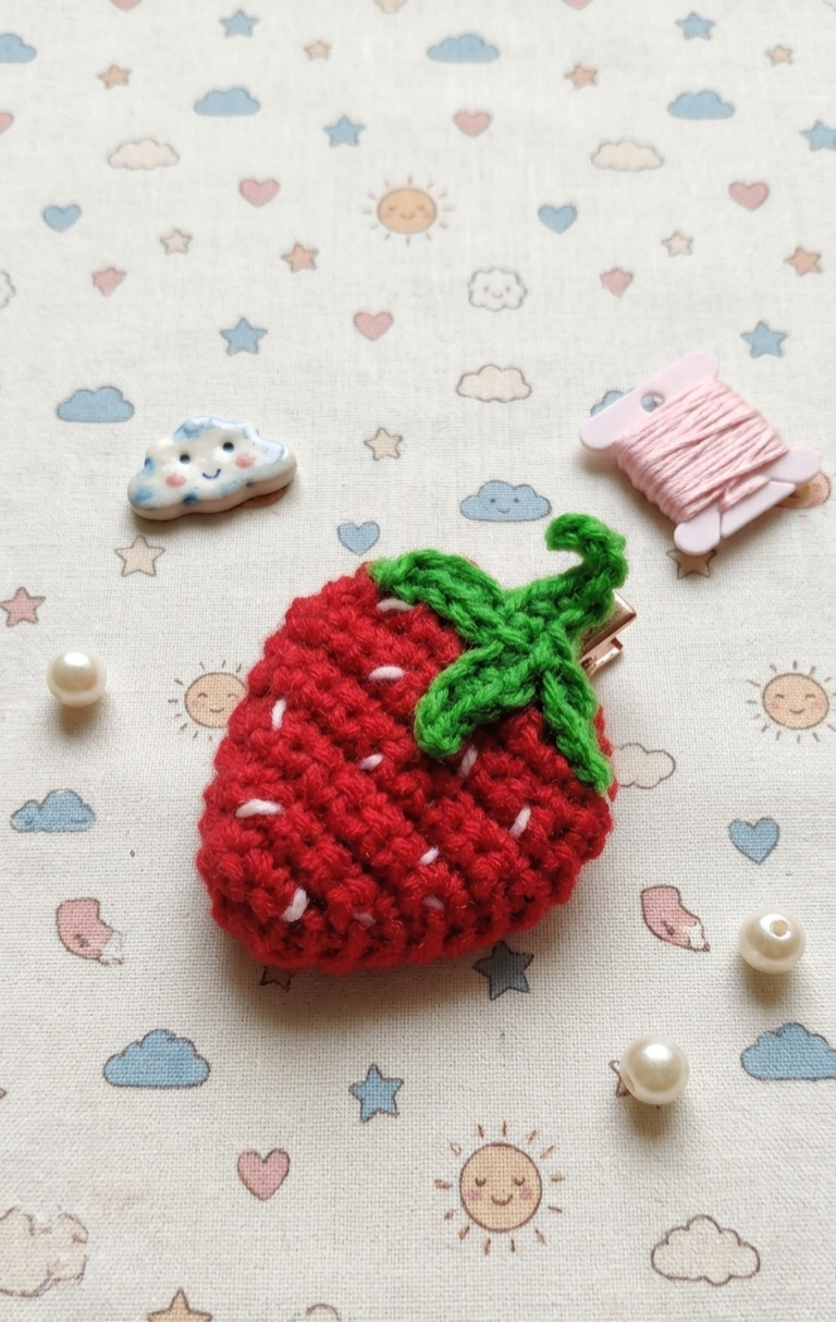 Crochet Strawberry Hair Clip | Handmade Cute Hair Accessory