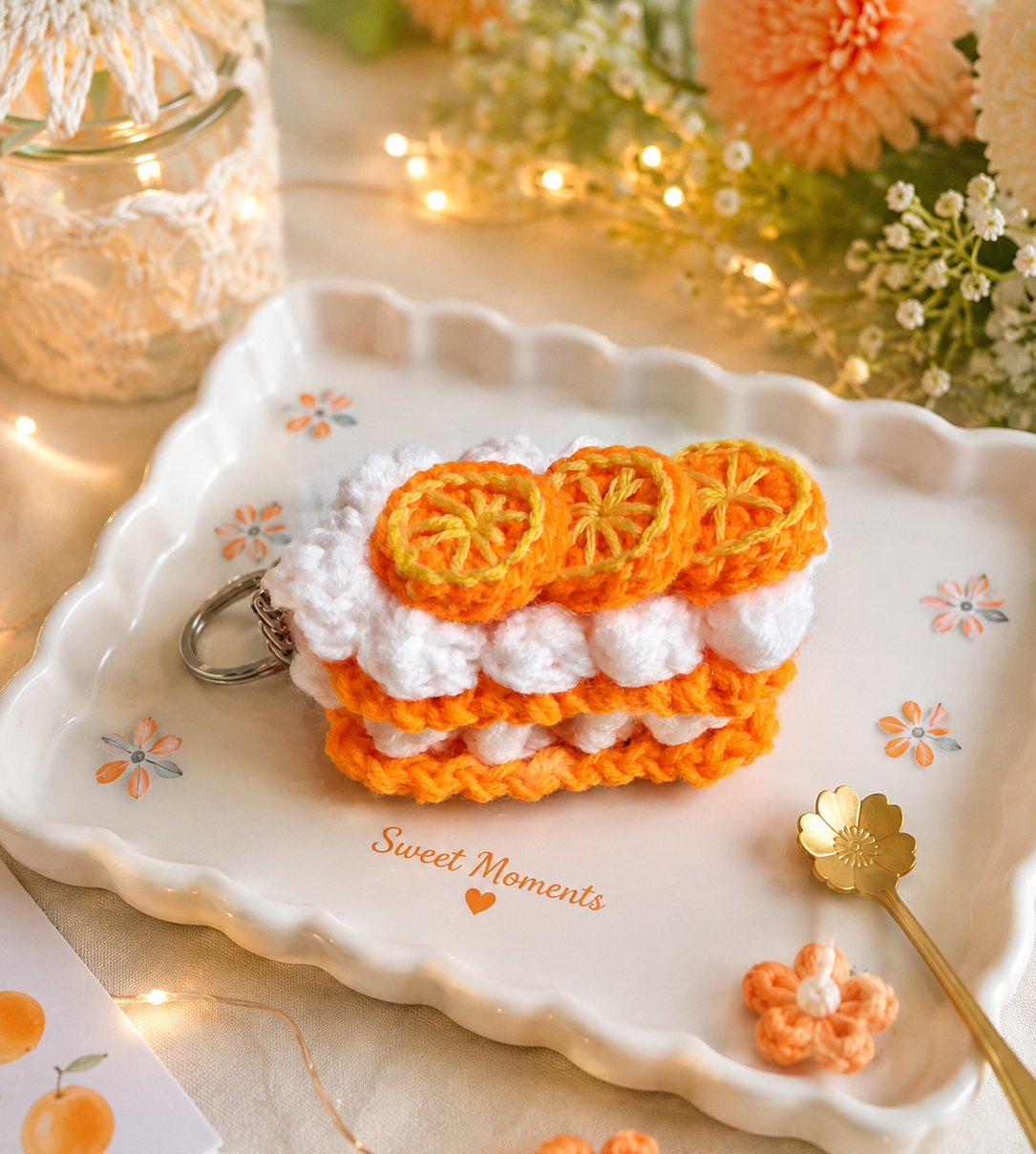 Cute crochet orange cake keychain