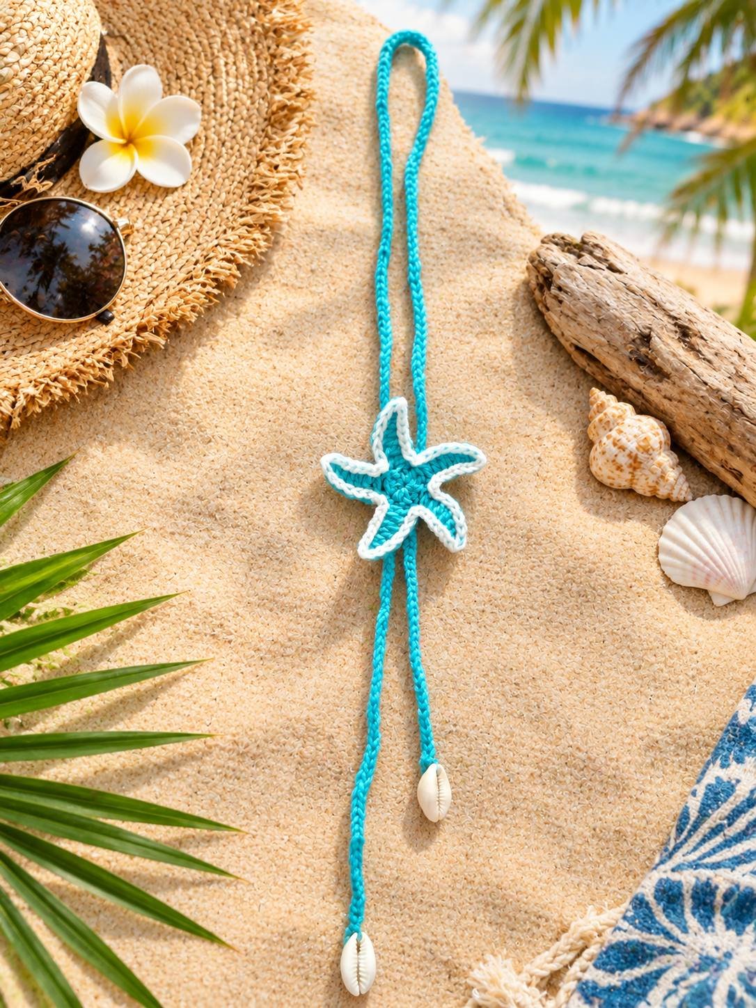 Crochet starfish necklace for Goa beach vacation