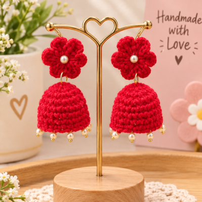 Handmade crochet jhumkas for women